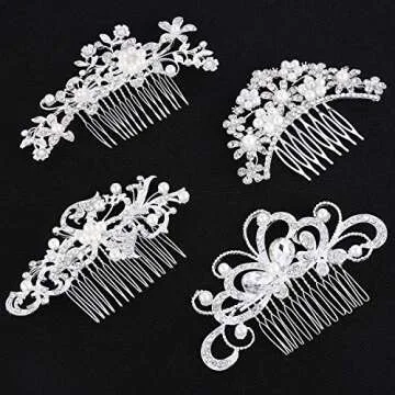 24 Pieces Wedding Hair Comb Rhinestone Hair Pins Bridal Pearl Hair Clips Side Hair Accessories U Shaped Pearl Hair Pins for Brides Bridesmaids