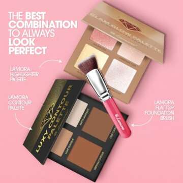 LAMORA Foundation Brush for Liquid Makeup - Kabuki Face Brush for Cream, Powder, Blush, and Concealer - Flat Top Blending, Buffing, Stippling Brush