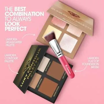 LAMORA Foundation Brush for Liquid Makeup - Kabuki Face Brush for Cream, Powder, Blush, and Concealer - Flat Top Blending, Buffing, Stippling Brush