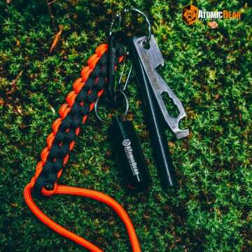 Fire Starter Survival Tool - Flint and Steel Fire Starter with Paracord, Emergency Whistle, Tinder and Waterproof Container to Start Campfires in Wilderness - Essential Hiking Gear
