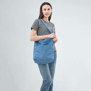 ROUROU Denim Shoulder Bag for Women Hobo Tote Bag Casual Canvas Bag Retro Crossbody Bag Large Capaci...