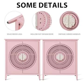 PEIHONGET Accent Storage Cabinet with 2 Doors, Sideboard Buffet Cabinet with Carved Door Handle,Modern Entryway Decorative Cabinet with Hollow Design for Living Room,Kitchen (Pink)