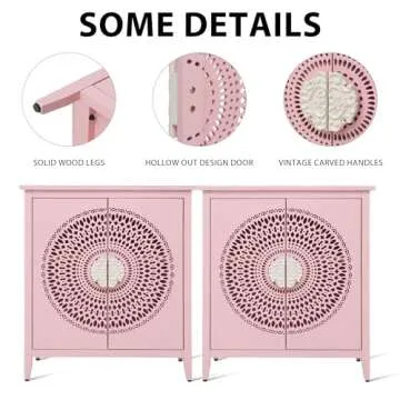 PEIHONGET Accent Storage Cabinet with 2 Doors, Sideboard Buffet Cabinet with Carved Door Handle,Modern Entryway Decorative Cabinet with Hollow Design for Living Room,Kitchen (Pink)