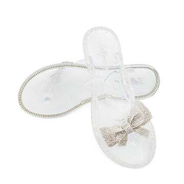 Luffymomo Womens Rhinestone Bowtie Flip Flops Summer Beach Jelly Rain Flat Sandals(8 M US Transparent)