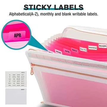 H4D 13 Pocket Expanding File Folder Organizer with Front Clear Pounch, Accordion File Organizer with Zipper Clourse, Fit for Letter Size Papers, Pink