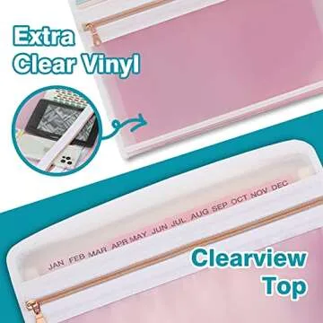 H4D 13 Pocket Expanding File Folder Organizer with Front Clear Pounch, Accordion File Organizer with Zipper Clourse, Fit for Letter Size Papers, Pink