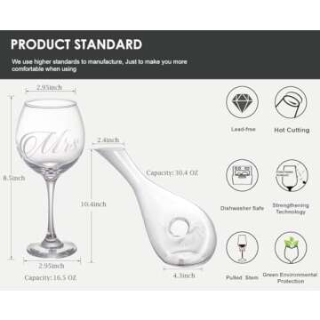 XmanKing Wedding Engagement Gifts for Couples, Wedding Wine Glasses & Wine Decanter Set Engraved with Mr and Mrs for Bridal Shower Gifts Christmas Housewarming Gifts 2024