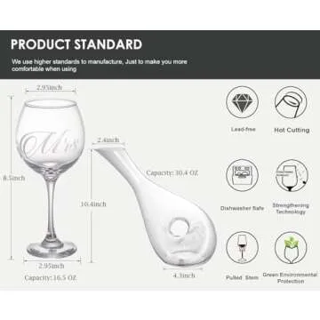 XmanKing Wedding Engagement Gifts for Couples, Wedding Wine Glasses & Wine Decanter Set Engraved with Mr and Mrs for Bridal Shower Gifts Christmas Housewarming Gifts 2024
