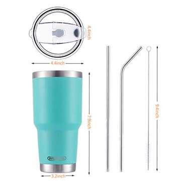 DYNAMIC SE 30oz Mint Tumbler Double Wall Stainless Steel Vacuum Insulated Travel Mug with Splash-Proof Lid Metal Straw and Brush