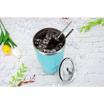 DYNAMIC SE 30oz Mint Tumbler Double Wall Stainless Steel Vacuum Insulated Travel Mug with Splash-Proof Lid Metal Straw and Brush