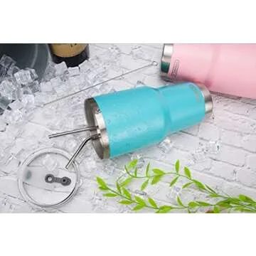 DYNAMIC SE 30oz Mint Tumbler Double Wall Stainless Steel Vacuum Insulated Travel Mug with Splash-Proof Lid Metal Straw and Brush