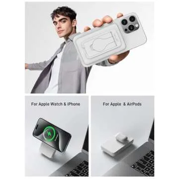 Portable Charger with Apple Watch Charging, 10000mAh Magnetic Wireless Power Bank for iPhone 16/15/14/13/12, Apple Watch, Samsung, Google Pixel (Magnetic Case), Foldable Stand, Wired PD 18W, White