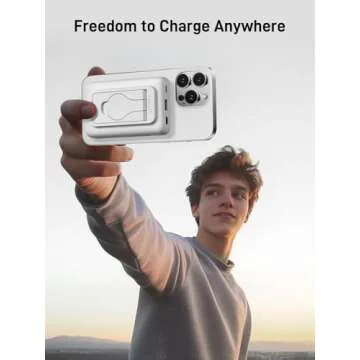 Portable Charger with Apple Watch Charging, 10000mAh Magnetic Wireless Power Bank for iPhone 16/15/14/13/12, Apple Watch, Samsung, Google Pixel (Magnetic Case), Foldable Stand, Wired PD 18W, White