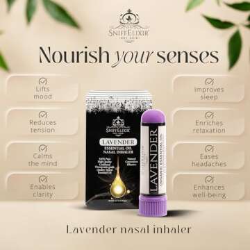 Nasal Stick Inhaler Lavender Nasal Aromatherapy Inhaler - Natural Essential Oil Inhaler for Calm Min...