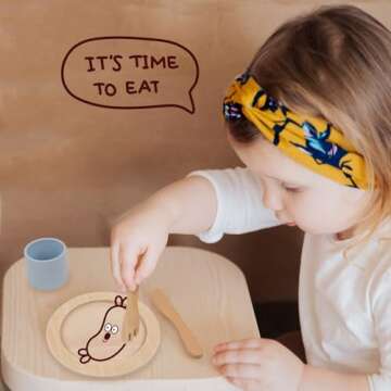 Pillowhale Wooden Toy Plates and Dishes Set,Play Kitchen Cutlery and Plate Set,21Piece Kids Kitchen Playset Accessories for Toddlers Boys Girls Ages 3+