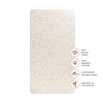 Babyletto 100% Organic Cotton Crib Sheet, GOTS-Certified, Fitted 360°, Ultra-Soft and Breathable Muslin - Oat Stripe