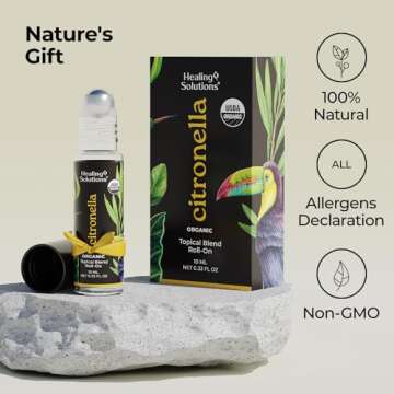 Healing Solutions – (2 Pack) Citronella Essential Oil Organic, Roll on Perfume, Essential Oil Roller, Body, Skin