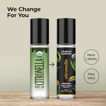 Healing Solutions – (2 Pack) Citronella Essential Oil Organic, Roll on Perfume, Essential Oil Roller, Body, Skin