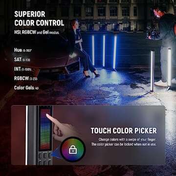 NEEWER TL60 RGB Tube Light, Full Color RGBWW Photography Handheld LED Video Lighting Wand Stick Supports APP/2.4G/DMX Control, 7 Pixel Effects 18 Scenes, 2500K-10000K CRI97+ TLCI98+, 3000mAh Battery
