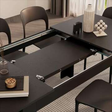 Mobili Fiver, Easy, Extendable Dining Table, 55.1(86.6) x35.4 in, Ashwood Black, for 6-8 People, Exp...