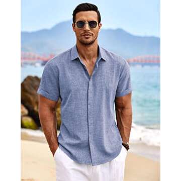 COOFANDY Men's Linen Shirt Casual Shirts Short Sleeve Shirts Button Down Linen Beach Shirts for Men ...