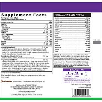 New Chapter Organic Plant Protein+ Original Vanilla, 20g of Vegan Protein Powder, Plant Based Protein Powder - 20 Servings, No Sugar, Low Carb, Dairy Free, Non-GMO, Kosher