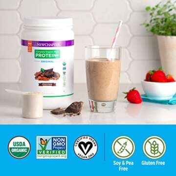 New Chapter Organic Plant Protein+ Original Vanilla, 20g of Vegan Protein Powder, Plant Based Protein Powder - 20 Servings, No Sugar, Low Carb, Dairy Free, Non-GMO, Kosher