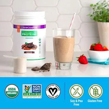 New Chapter Organic Plant Protein+ Original Vanilla, 20g of Vegan Protein Powder, Plant Based Protein Powder - 20 Servings, No Sugar, Low Carb, Dairy Free, Non-GMO, Kosher