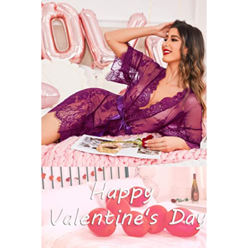 Avidlove Purple Lace Kimono Robe Sexy Nightgown Beach Cover Up