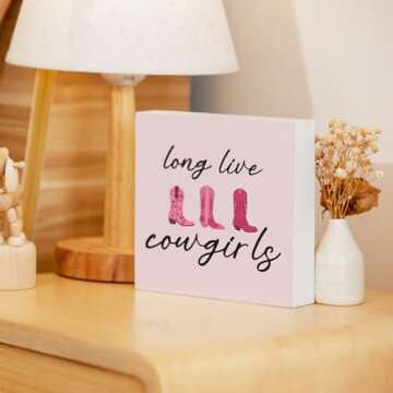 Yorhifa Long Live Cowgirls Wooden Box Sign, Preppy Western Pink Decor for Home, Cowgirl Room Shelf D...