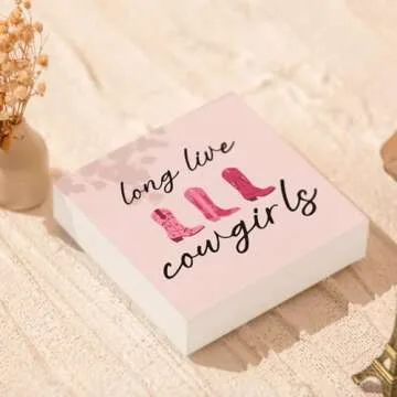 Yorhifa Long Live Cowgirls Wooden Box Sign, Preppy Western Pink Decor for Home, Cowgirl Room Shelf Desk Decor