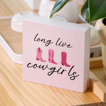 Yorhifa Long Live Cowgirls Wooden Box Sign, Preppy Western Pink Decor for Home, Cowgirl Room Shelf Desk Decor