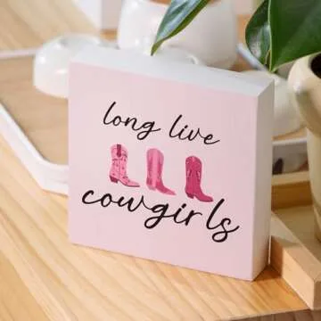 Yorhifa Long Live Cowgirls Wooden Box Sign, Preppy Western Pink Decor for Home, Cowgirl Room Shelf Desk Decor