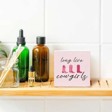 Yorhifa Long Live Cowgirls Wooden Box Sign, Preppy Western Pink Decor for Home, Cowgirl Room Shelf Desk Decor