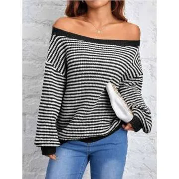 ZAFUL Women Off Shoulder Sweater Long Sleeve Knit Pullover Tops in Black L