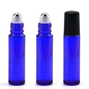 Glass Roller Bottles, 24 Pack 10 ml Cobalt Blue Essential Oil Roller Bottles with Stainless Steel Roller Balls (3 Dropper, 6 Extra Roller Balls, 2 Bottle Opener)