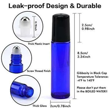 Glass Roller Bottles, 24 Pack 10 ml Cobalt Blue Essential Oil Roller Bottles with Stainless Steel Roller Balls (3 Dropper, 6 Extra Roller Balls, 2 Bottle Opener)
