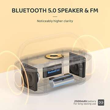 COLSUR Bluetooth Speaker Alarm Clock with Wireless Charger, LED Night Light, 2500mAh Battery - For Bedroom, Home