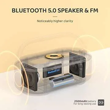 COLSUR Bluetooth Speaker Alarm Clock with Wireless Charger, LED Night Light, 2500mAh Battery - For Bedroom, Home