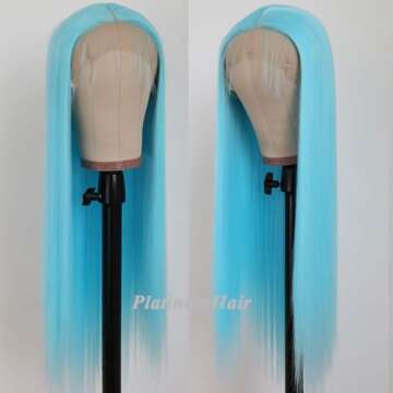 Lezaxiu Blue Lace Front Wigs Pre Plucked Wear and Go Wig Glueless Long Straight Hair Wigs Light Blue Wigs Heat Resistant Synthetic Lace Front Wigs for Black Women