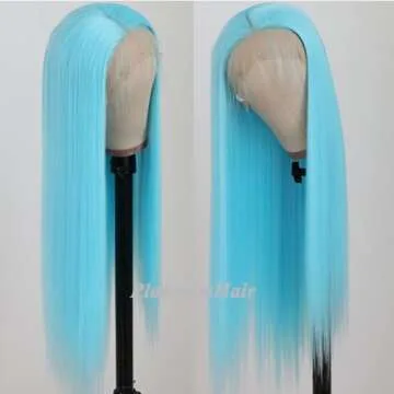 Lezaxiu Blue Lace Front Wigs Pre Plucked Wear and Go Wig Glueless Long Straight Hair Wigs Light Blue Wigs Heat Resistant Synthetic Lace Front Wigs for Black Women