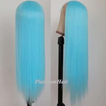 Lezaxiu Blue Lace Front Wigs Pre Plucked Wear and Go Wig Glueless Long Straight Hair Wigs Light Blue Wigs Heat Resistant Synthetic Lace Front Wigs for Black Women