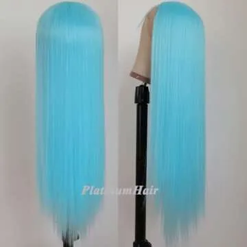 Lezaxiu Blue Lace Front Wigs Pre Plucked Wear and Go Wig Glueless Long Straight Hair Wigs Light Blue Wigs Heat Resistant Synthetic Lace Front Wigs for Black Women