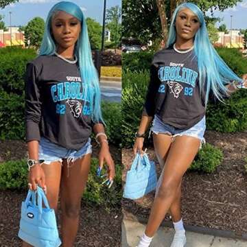 Lezaxiu Blue Lace Front Wigs Pre Plucked Wear and Go Wig Glueless Long Straight Hair Wigs Light Blue Wigs Heat Resistant Synthetic Lace Front Wigs for Black Women