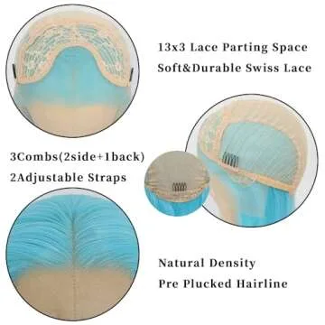 Lezaxiu Blue Lace Front Wigs Pre Plucked Wear and Go Wig Glueless Long Straight Hair Wigs Light Blue Wigs Heat Resistant Synthetic Lace Front Wigs for Black Women