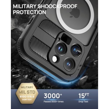 Lanhiem Magnetic for iPhone 16 Pro Max Case, IP68 Waterproof Dustproof Case, [Compatible with Magsafe] [Built-in Screen Protector] Full Body Heavy Duty Rugged Phone Cover 6.9 inch, Black/Clear