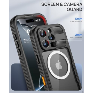 Lanhiem Magnetic for iPhone 16 Pro Max Case, IP68 Waterproof Dustproof Case, [Compatible with Magsafe] [Built-in Screen Protector] Full Body Heavy Duty Rugged Phone Cover 6.9 inch, Black/Clear