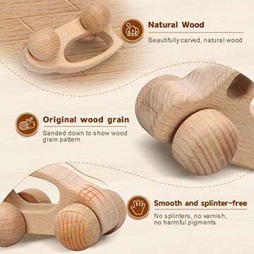 TOY Life Wooden Toys Cars, Montessori Toys for Babies 0-6-12 Months, Rattle Toy Cars for Toddlers 1-...