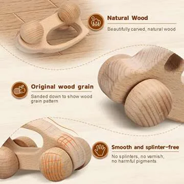 TOY Life Wooden Toys Cars, Montessori Toys for Babies 0-6-12 Months, Rattle Toy Cars for Toddlers 1-...