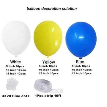 Blue Yellow White Balloon Garland Kit, 90 Pack Blue Yellow White Latex Balloons with 16FT Strip for ...